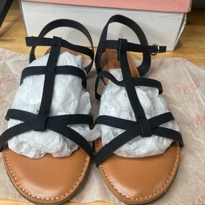 Black Strappy Faux Leather Sandals - Women size 10